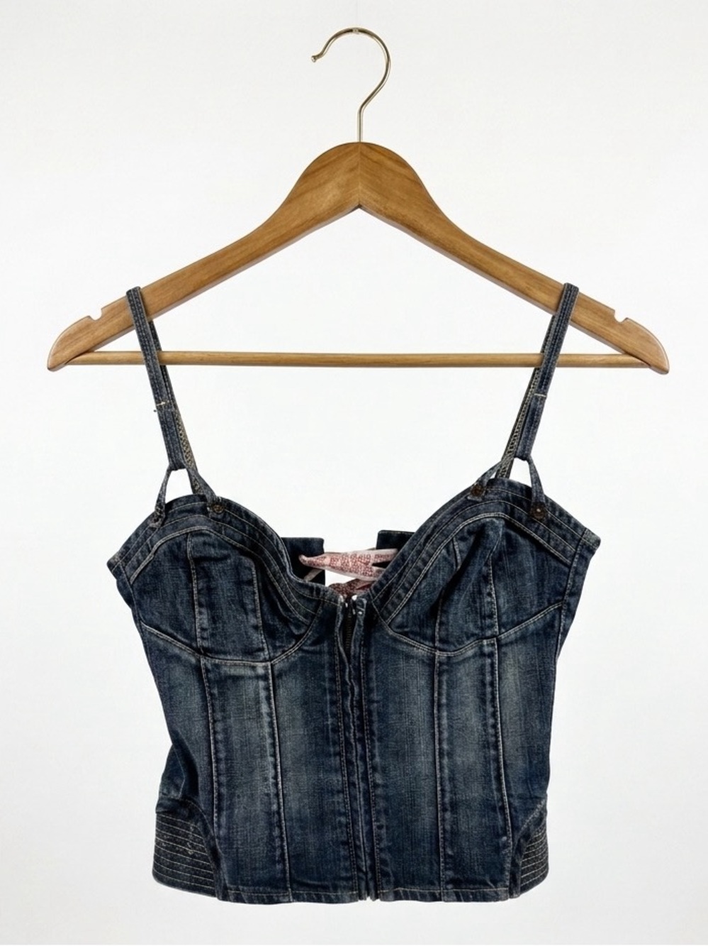 Guess Denim Corset Crop Top with Spaghetti Straps